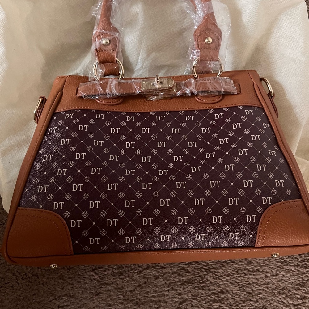 Danbury Mint Brown and Tan Satchel with Leather Trim